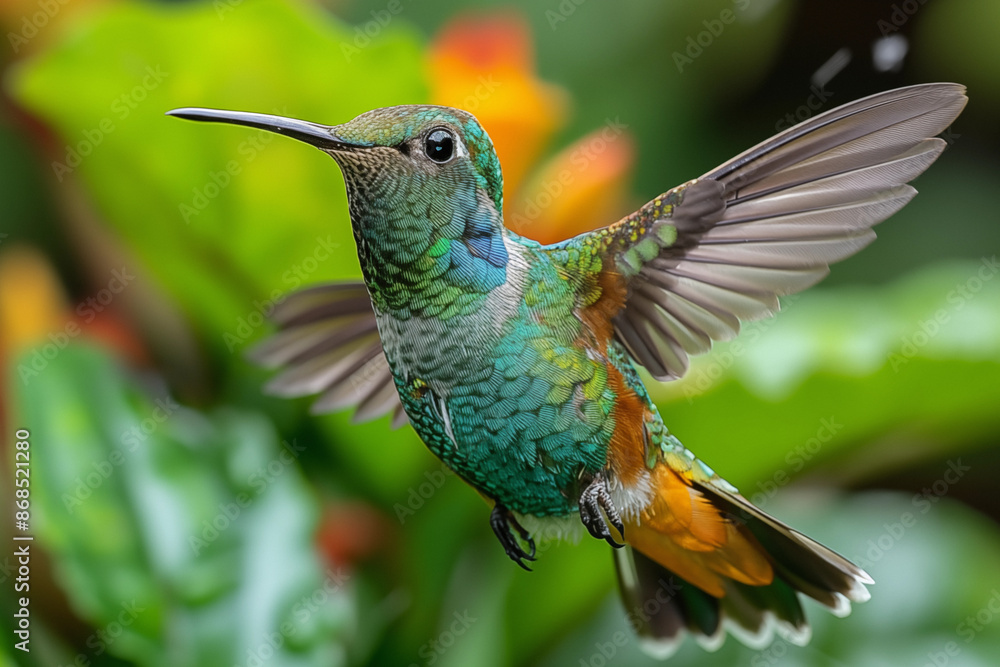 Obraz premium Hummingbird in the wild. Beautiful extreme close-up. Chilli.