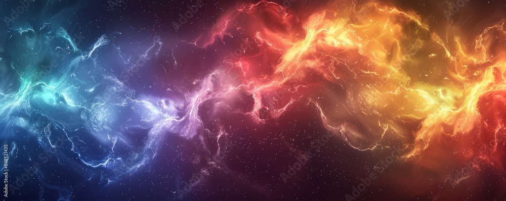 Brightly colored lightning bolts against a dark sky Brightly colored lightning bolts against a dark sky