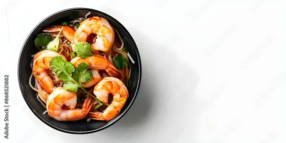 Shrimp vermicelli pot on white background in a photo. Concept Food Photography, Asian Cuisine, Noodles Dish, Seafood Recipe, Culinary Art Shrimp vermicelli pot on white background in a photo. Concept Food Photography, Asian Cuisine, Noodles Dish, Seafood Recipe, Culinary Art