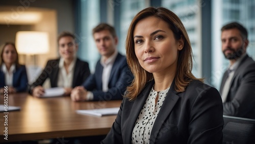 Woman, business and diversity in boardroom for meeting or presentation, manager or leader with collaboration. Female person and colleagues