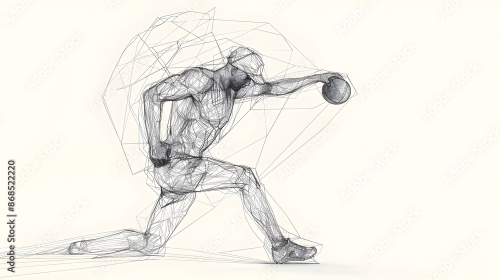 Minimalist 3D Render of a Discus Thrower in Action with Line Sketch Minimalist 3D Render of a Discus Thrower in Action with Line Sketch