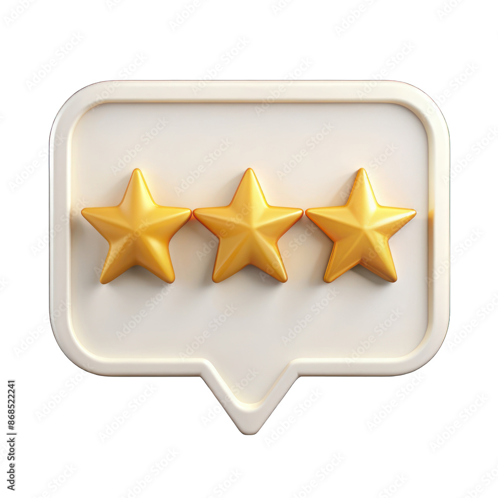 Fototapeta premium White speech bubble with gold rating star review isolated on transparent background
