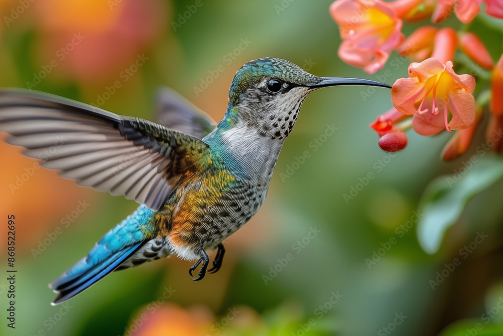 Fototapeta premium Hummingbird in the wild. Beautiful extreme close-up. Chilli.