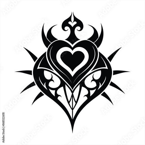 abstract tattoo intricate heart vector design with decorative patterns spiked accents vintage love concept