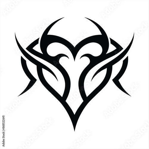 abstract tribal heart vector tattoo design with curved lines pointed tips isolated on white background