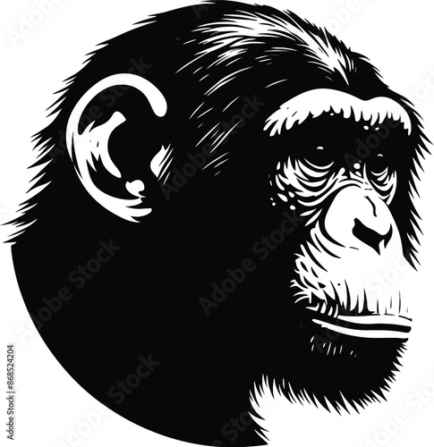 A Chimpanzee silhouette vector Art style with white background photo