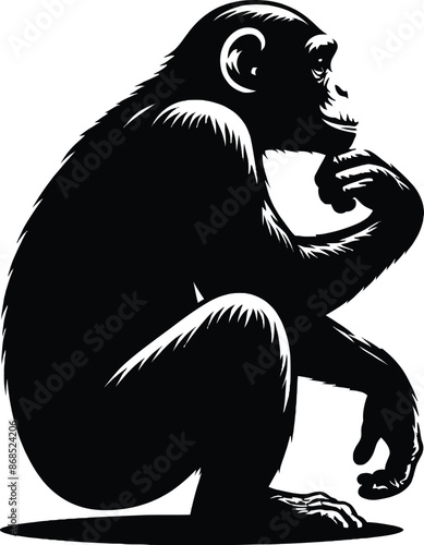 A Chimpanzee silhouette vector Art style with white background photo