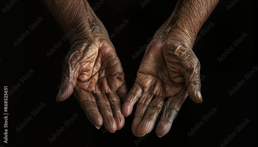 Fototapeta premium Hands with wrinkles and age spots. Hands of an old woman.