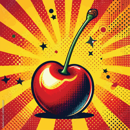 cherries with explosion pop art style icon vector illustration design