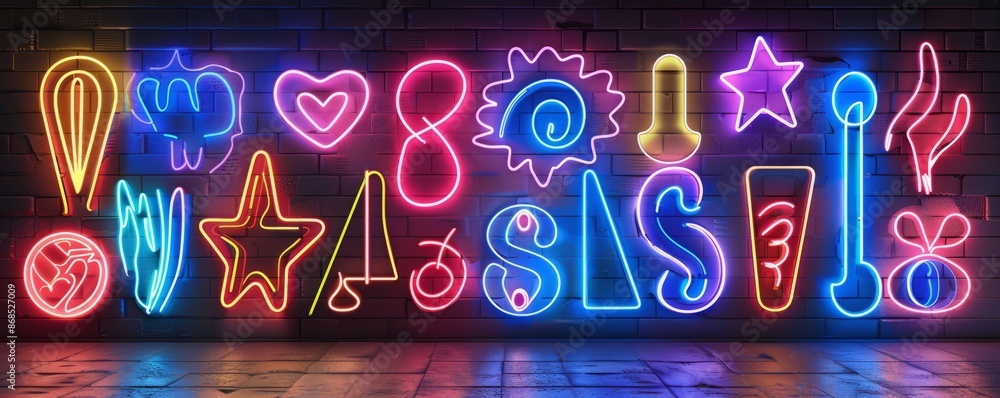 Neon outlines of random forms with a 3D effect Neon outlines of random forms with a 3D effect