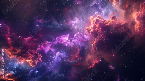 Stunning 3D Illustration of Exotic Deep Space Formations with Vibrant Nebulae and Stars