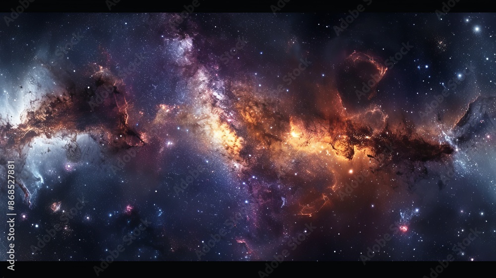 Obraz premium Panoramic Space Nebula with Stars in Equirectangular Projection