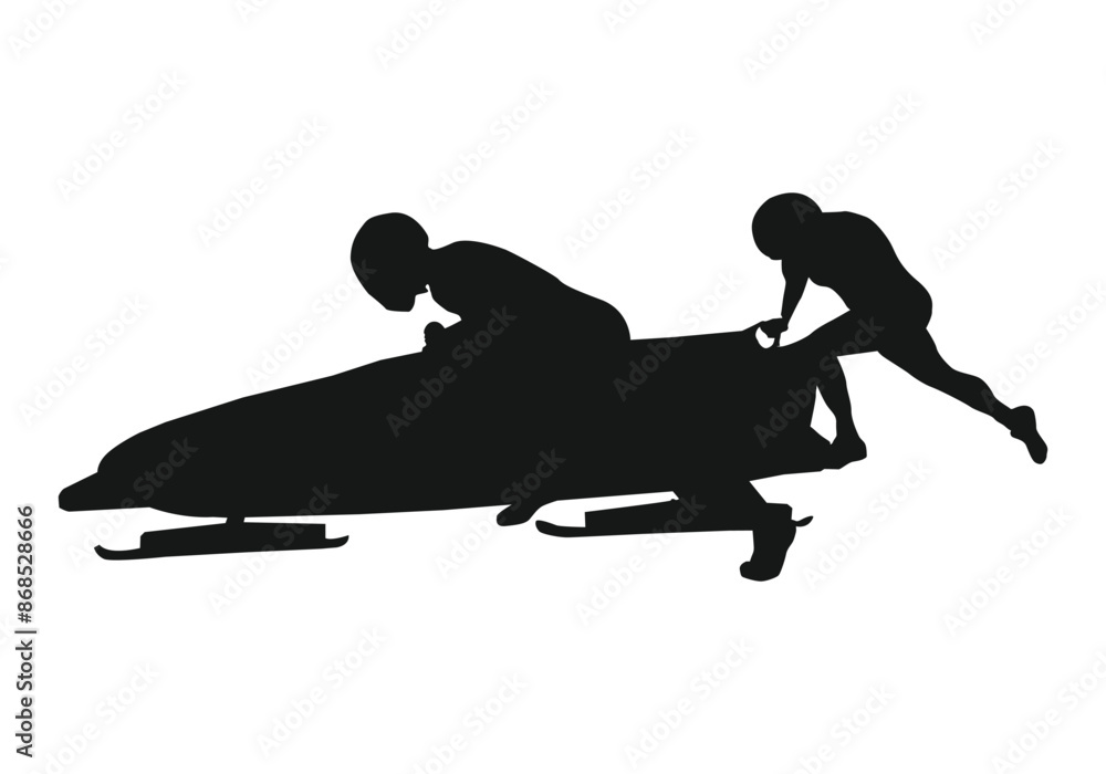 Obraz premium black athlete bobsled vector silhouette