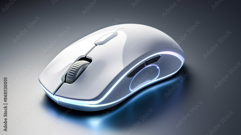 An lonely computer mouse with an LED light against a dark background An lonely computer mouse with an LED light against a dark background