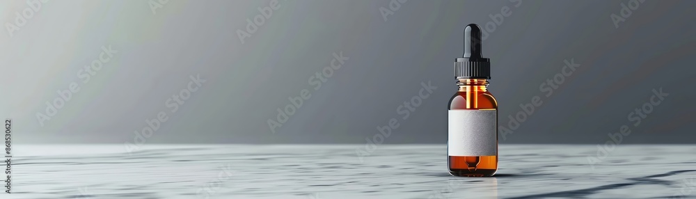 Dropper bottle with a blank label on a marble surface, high-end look, minimalist background Dropper bottle with a blank label on a marble surface, high-end look, minimalist background