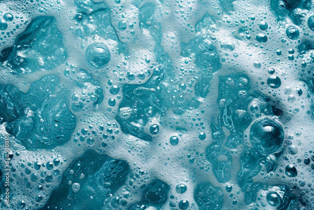 White soap foam with bubbles texture on blue background. Detergent foam bubble on water, soap sud. Face cleansing mousse smudge, shower gel, hair shampoo foam smear texture. Beauty, clean and laundry White soap foam with bubbles texture on blue background. Detergent foam bubble on water, soap sud. Face cleansing mousse smudge, shower gel, hair shampoo foam smear texture. Beauty, clean and laundry