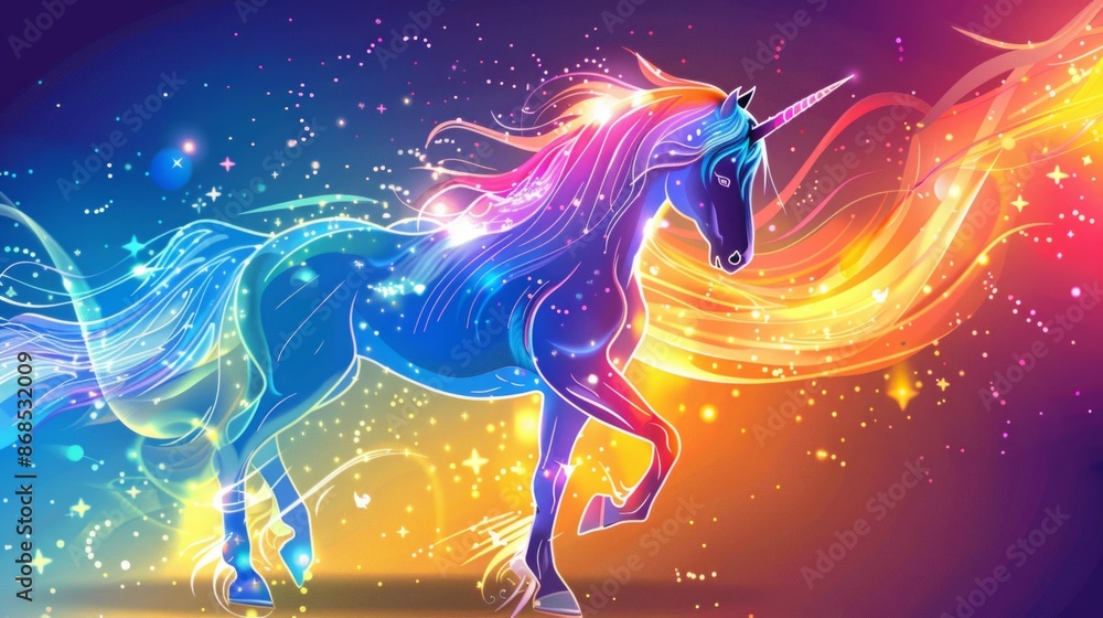 Draw a vector image of a unicorn surrounded by a burst of magical energy, with swirling colors and sparkles, showcasing its mythical power and elegance Draw a vector image of a unicorn surrounded by a burst of magical energy, with swirling colors and sparkles, showcasing its mythical power and elegance
