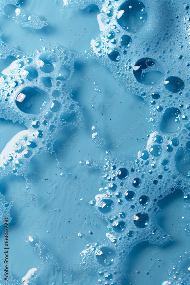 White soap foam with bubbles texture on blue background. Detergent foam bubble on water, soap sud. Face cleansing mousse smudge, shower gel, hair shampoo foam smear texture. Beauty, clean and laundry White soap foam with bubbles texture on blue background. Detergent foam bubble on water, soap sud. Face cleansing mousse smudge, shower gel, hair shampoo foam smear texture. Beauty, clean and laundry