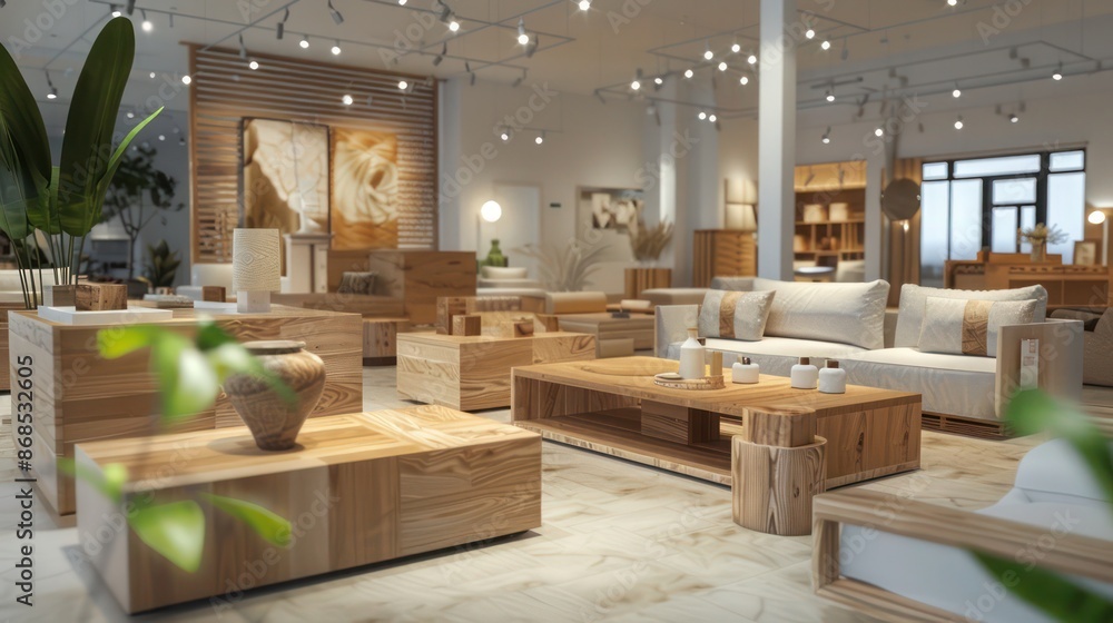 designer furniture showroom with exquisite wooden pieces and a modern layout designer furniture showroom with exquisite wooden pieces and a modern layout