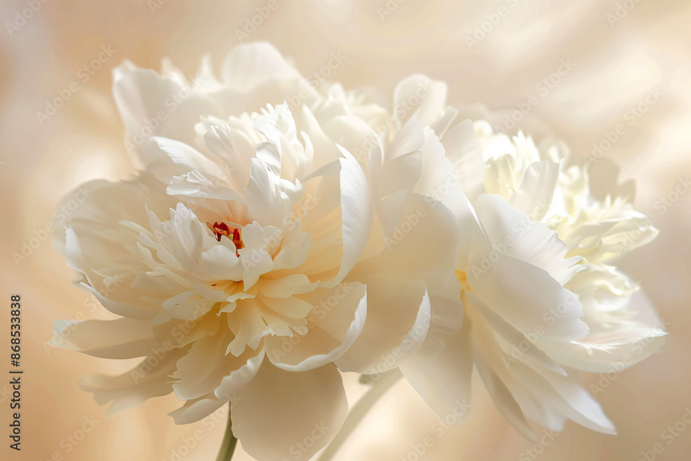 Fototapeta premium peony flower with leaves, illustration, pastel colors, detailed botanical art style, wallpaper