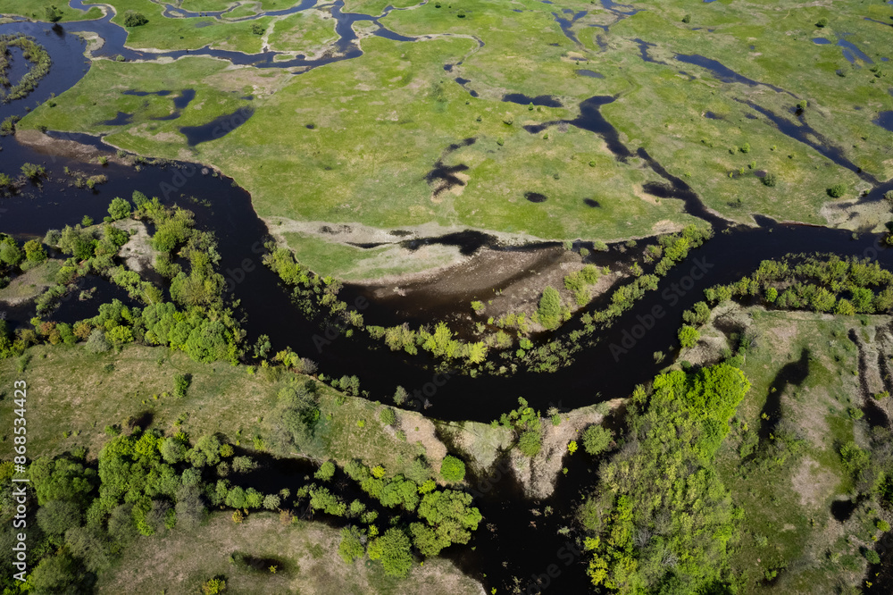 river flood, top view river flood, top view