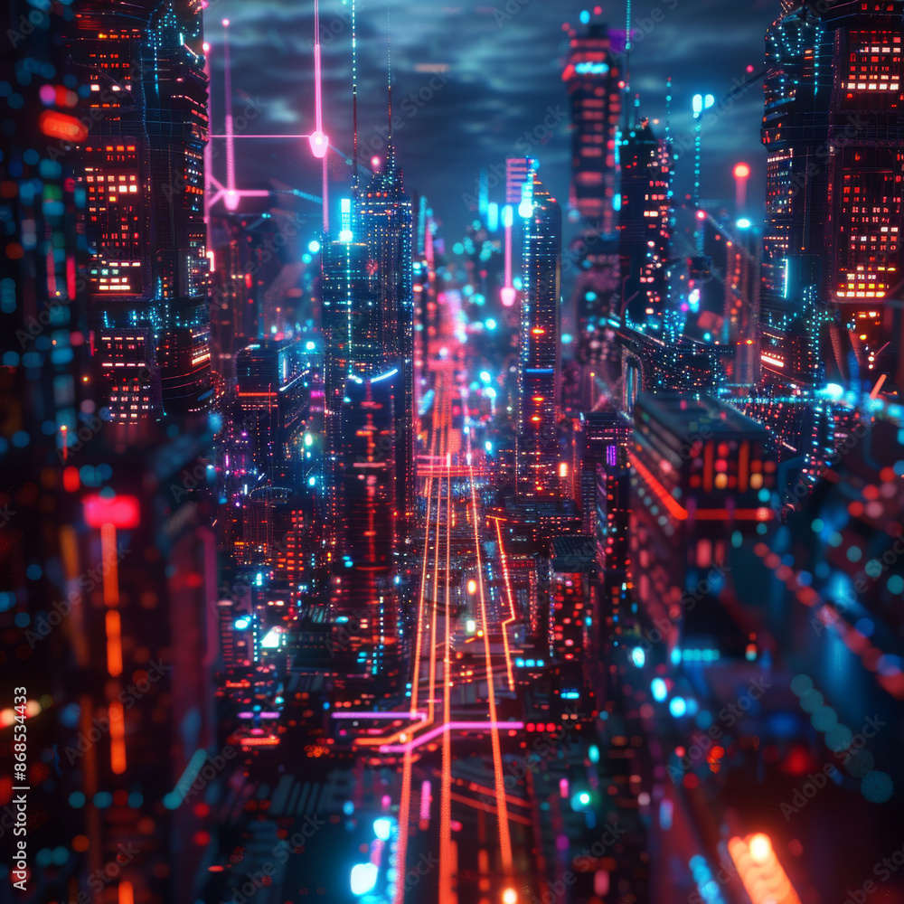 3D render of a technology abstract neon light background featuring an empty space scene with spotlights in a dark night setting. This scene evokes a virtual reality, cyber futuristic sci-fi background 3D render of a technology abstract neon light background featuring an empty space scene with spotlights in a dark night setting. This scene evokes a virtual reality, cyber futuristic sci-fi background