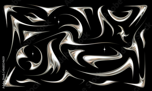 Set of neotribal metallic elements. Tattoo style chrome vector illustrations.