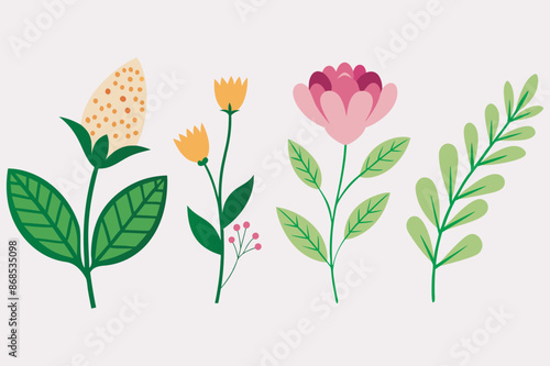 Wallpaper Mural Colorful Floral Vector Illustrations on Light Background. Torontodigital.ca