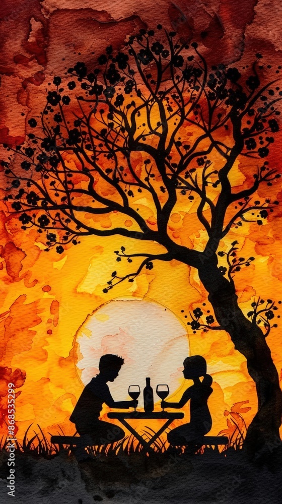 A Close-up Shot of a Watercolor silhouettes of a bustling cityscape with overlapping colors A Close-up Shot of a Watercolor silhouettes of a bustling cityscape with overlapping colors