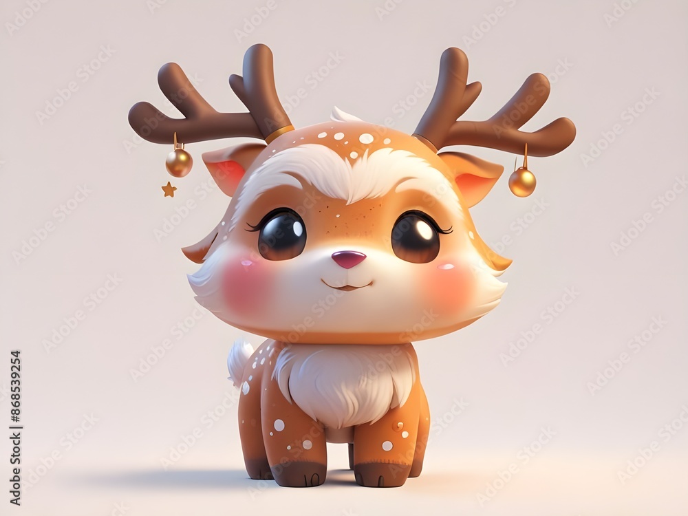 3D Cute cartoon reindeer. White background. Generative AI 3D Cute cartoon reindeer. White background. Generative AI