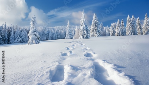 Wallpaper Mural Winter Vacation in the Snowy Wonderland is the perfect escape for those seeking beauty, peace, and relaxation in an idyllic winter setting amidst snowcapped pines and majestic landscapes Torontodigital.ca