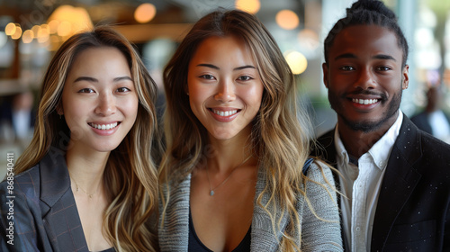 Smiling Business Executives in Natural Light Lobby © Graphics.Parasite