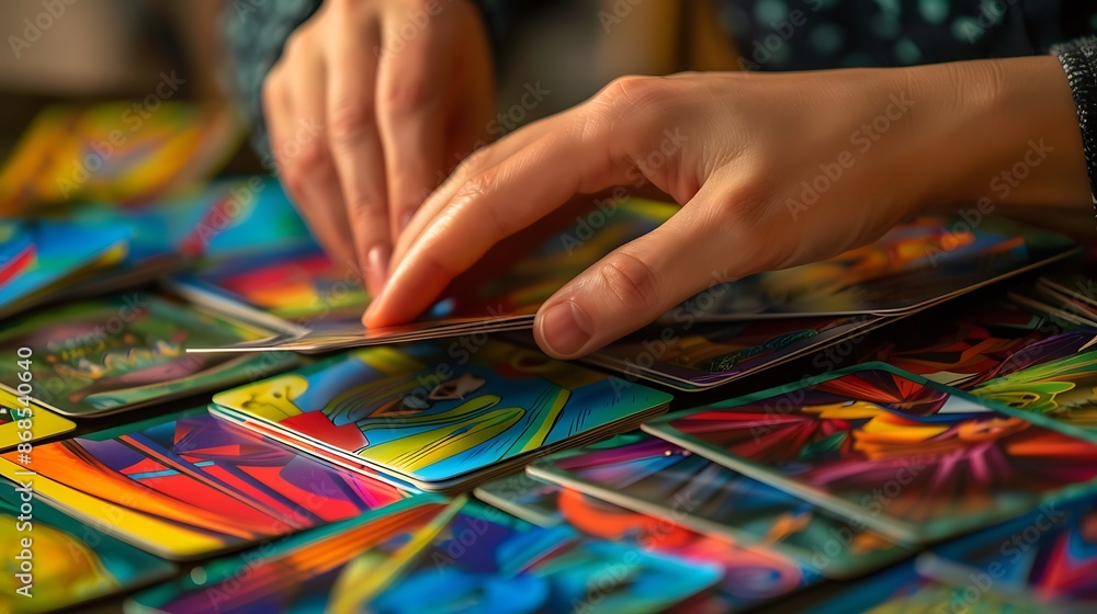 Obraz premium Hand Shuffling Colorful Tarot Cards