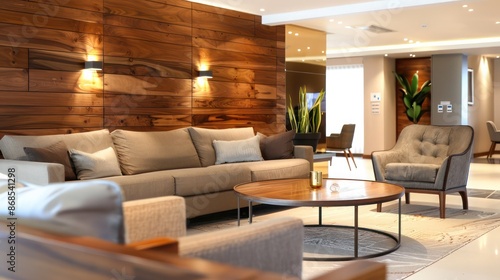 Wallpaper Mural luxury hotel suite with a wooden feature wall and elegant, modern furniture Torontodigital.ca