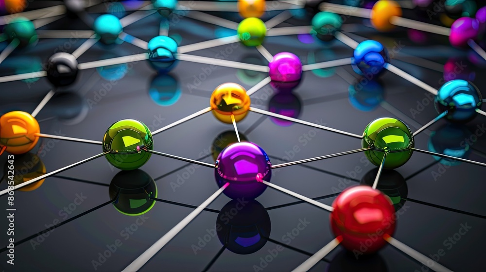 connection concept with color spheres connected by wires connection concept with color spheres connected by wires