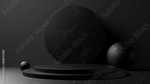 The design of the podium is based on the theme of a galactic night sky, filled with cosmic energy and befitting of a display product: Generative AI.宇宙的なエネルギーを湛えた、ディスプレイ製品にふさわしい銀河の夜空をテーマにした表彰台のデザインです。