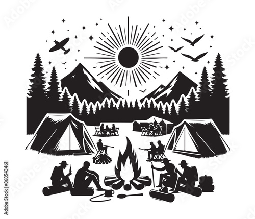 camping and campfire svg vector art graphic resources silhouette vector style, white background
