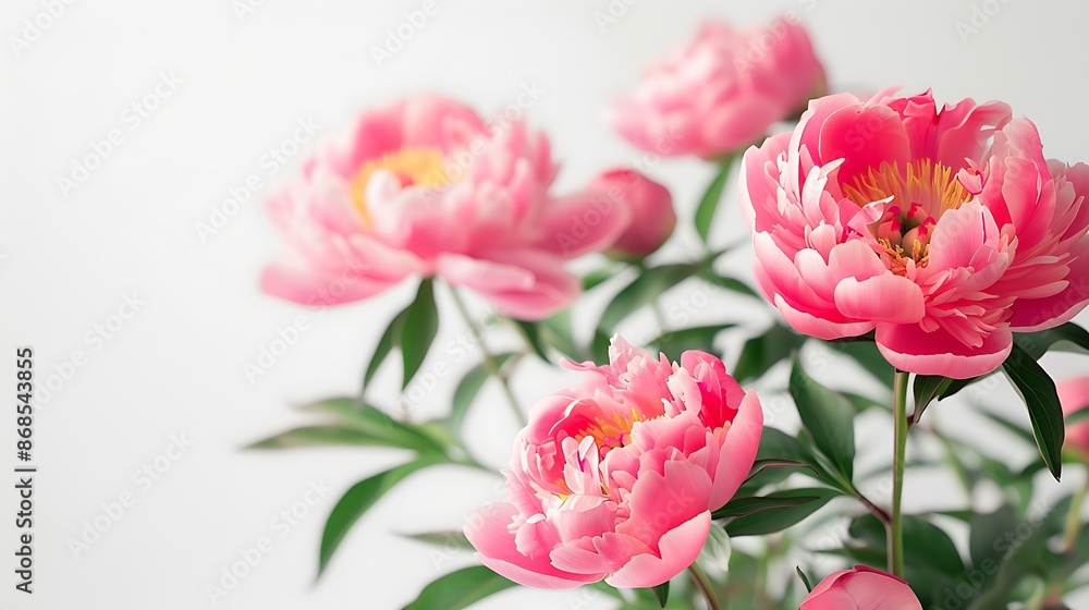 Pink Peony Flowers on White Background Pink Peony Flowers on White Background