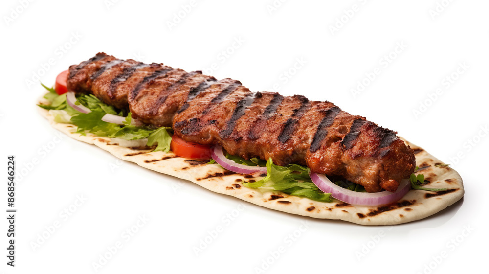 Isolated Turkish Beyti Kebab on a white background Isolated Turkish Beyti Kebab on a white background