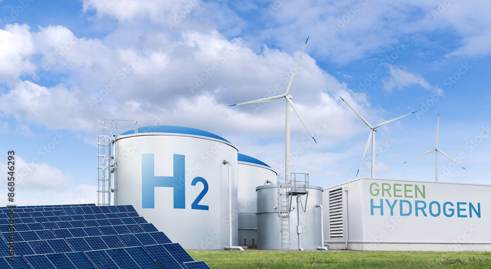Green hydrogen factory concept. Hydrogen production from renewable ...