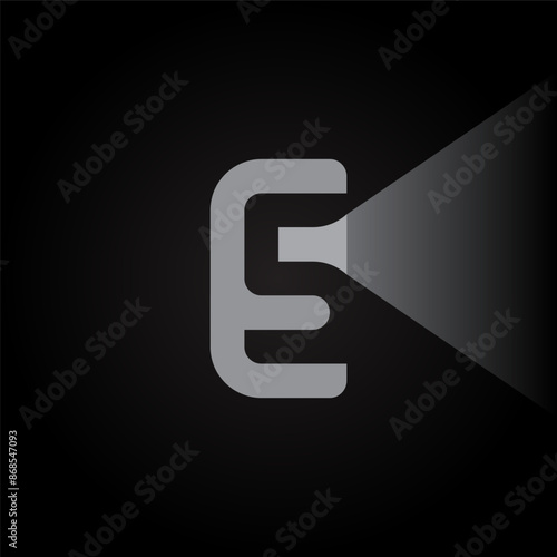 A logo with an electric flashlight illuminating the space around. Logo with the letters E and S.