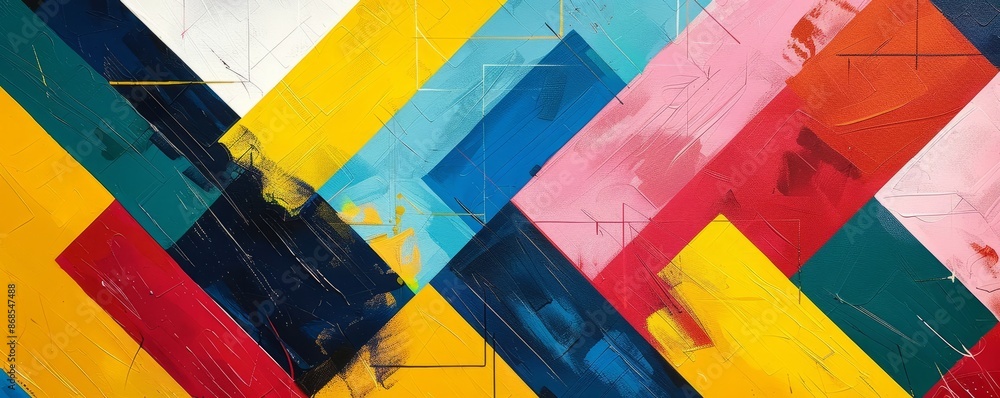 Fototapeta premium Colorful brushstrokes creating geometric patterns