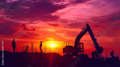 Wallpaper Mural Silhouettes of Construction Workers at Sunset Torontodigital.ca