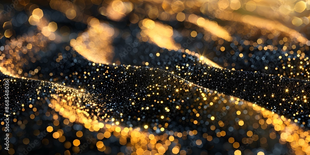 Elegant black and gold waves amidst a sparkling sea of powder. Concept Elegant Photoshoot, Black and Gold Theme, Sparkling Powder, Waves Inspiration, Glamorous Aesthetic Elegant black and gold waves amidst a sparkling sea of powder. Concept Elegant Photoshoot, Black and Gold Theme, Sparkling Powder, Waves Inspiration, Glamorous Aesthetic