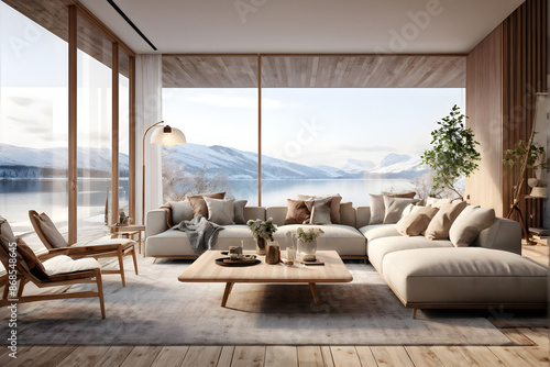 Scandinavian Living Room Background. Contemporary Interior Design