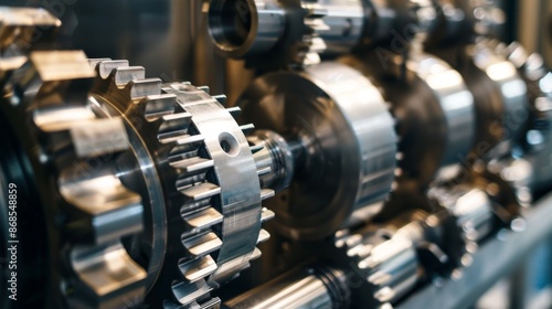 Detailed view of interlocking gears in a machine, showcasing precision engineering and mechanical components