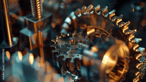 Detailed view of interlocking gears in a machine, showcasing precision engineering and mechanical components