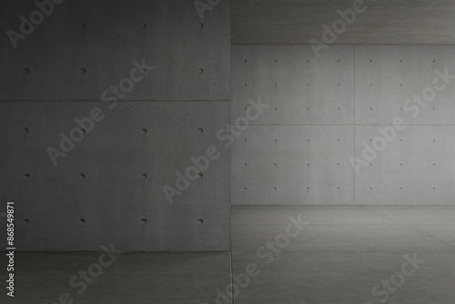 Abstract interior space background. 3d rendering of empty room with concrete wall. © 2B Visual