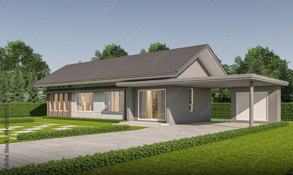 Modern house exterior daylight with lawn grass.3d rendering Modern house exterior daylight with lawn grass.3d rendering