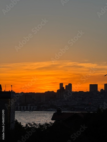 sunset over the istanbul city
